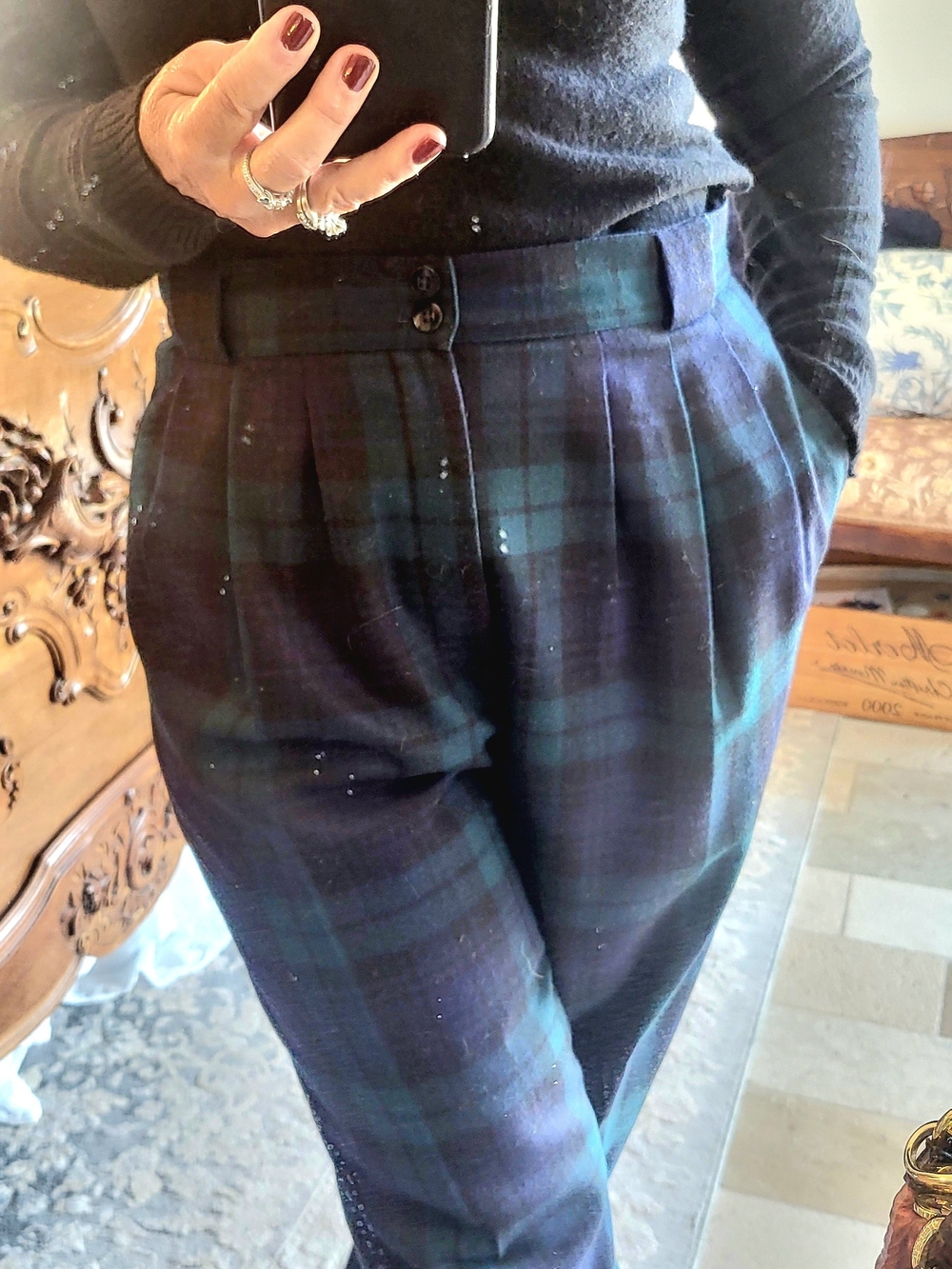 Vintage Plaid High-Waist Women's Trousers. Blue & green plaid.Offers Encouraged!